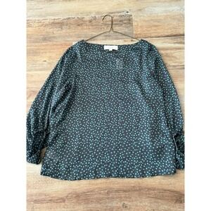 Loft Women's‎ Black & Turquoise Dot 3/4 Sleeve Pullover Blouse Size S Sheer